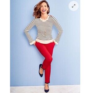Talbots Women’s Tipped Bi‎ Stretch Ankle Pants 16 Petite Red Casual Stretch